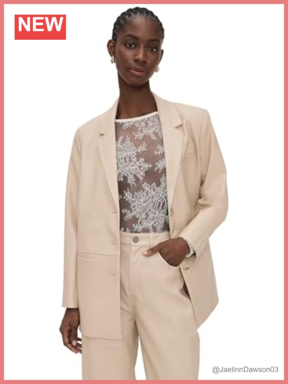Faux Leather Blazer Single Breasted Padded Shoulder